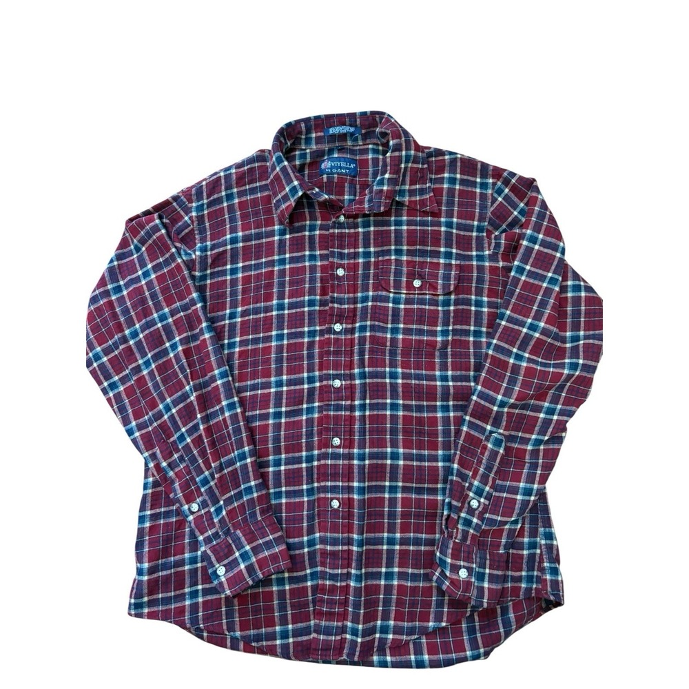 Vtg 80s 90s Viyella Gant Plaid Flannel Shirt L Wool Cotton Blend Grunge Gorpcore